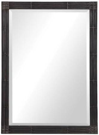 Uttermost Rectangular Vanity Accent Wall Mirror Industrial Beveled Aged Black Silver Iron Frame 25 1/4" Wide for Bathroom Bedroom