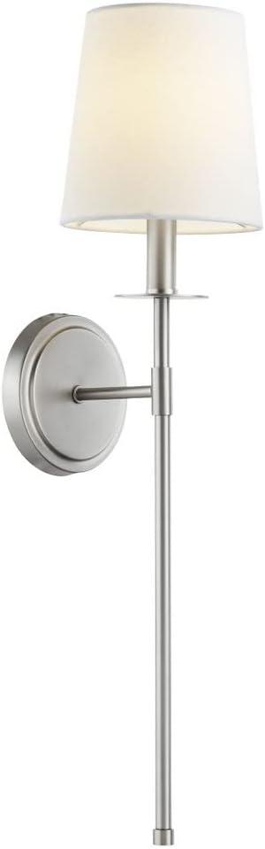 Aged Brass Wall Sconce with White Linen Shade