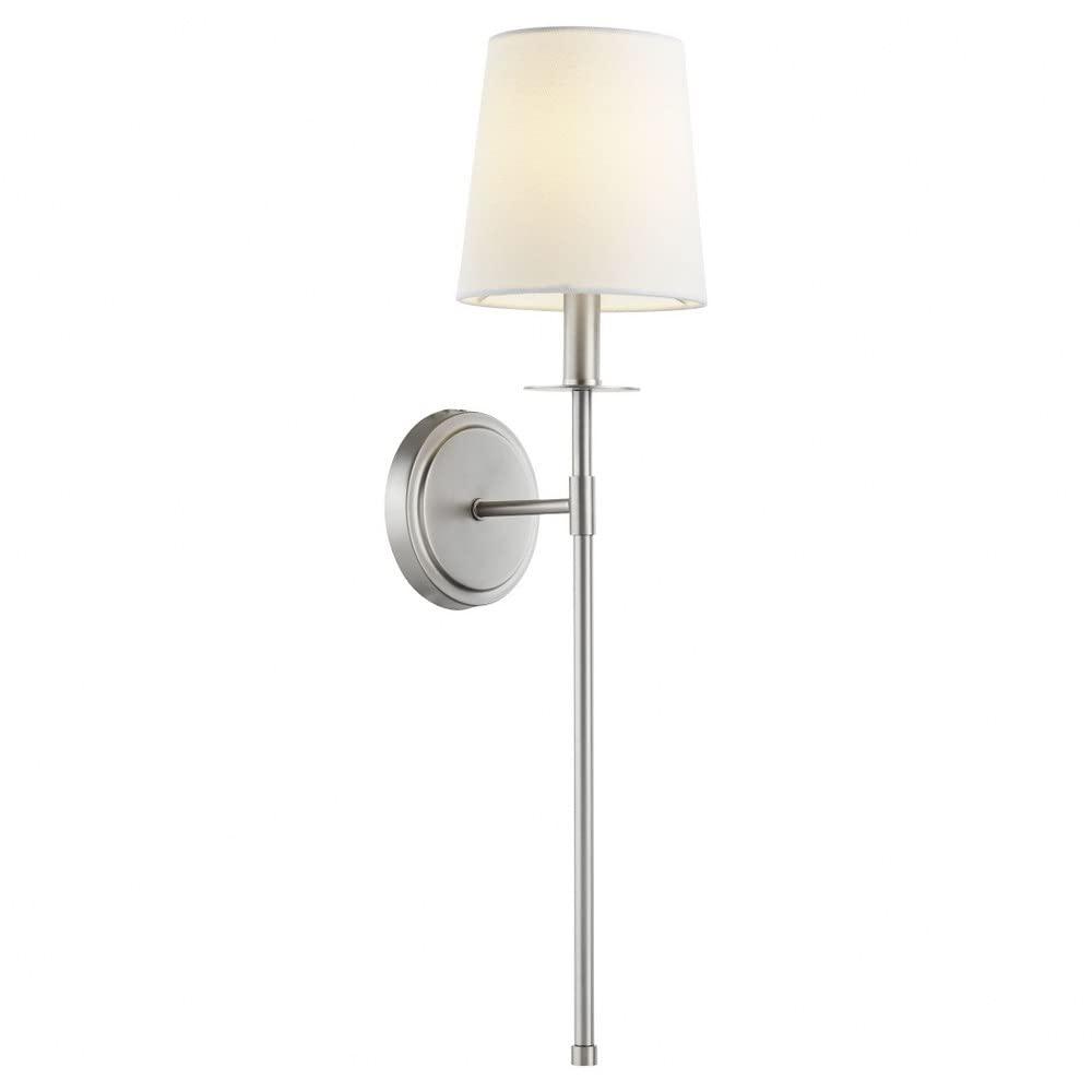 Aged Brass Wall Sconce with White Linen Shade