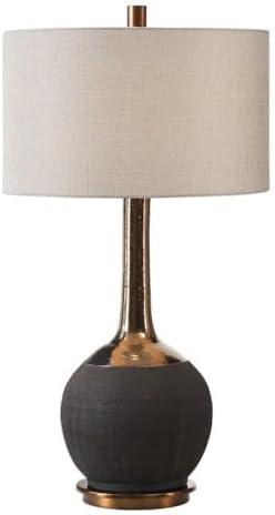 Matte Black and Bronze 3-Way Table Lamp with Drum Shade