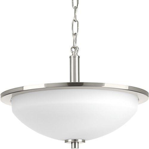 Progress Lighting Replay 2-Light Semi-Flush Ceiling Light, Brushed Nickel, White Glass Shade