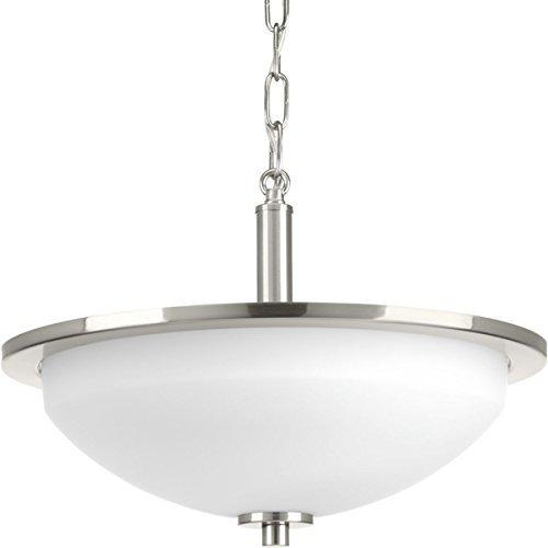 Progress Lighting Replay 2-Light Semi-Flush Ceiling Light, Brushed Nickel, White Glass Shade