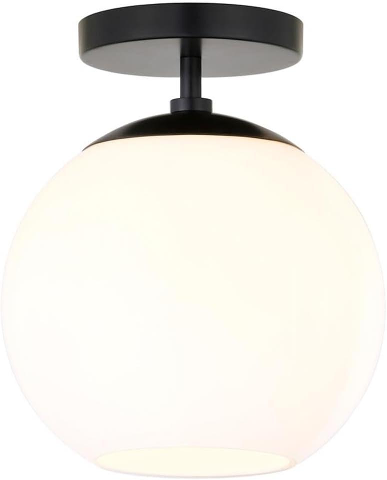 Bartlett Matte Black and White Glass Semi Flush Mount