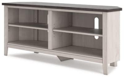 Transitional Two-Tone Corner TV Stand with Shelves and Fireplace