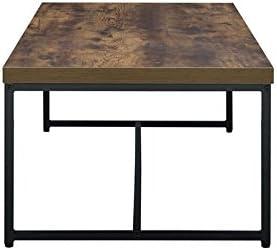 Acme Metal Framed Coffee Table with veneer Top, Weathered Oak Brown and Black