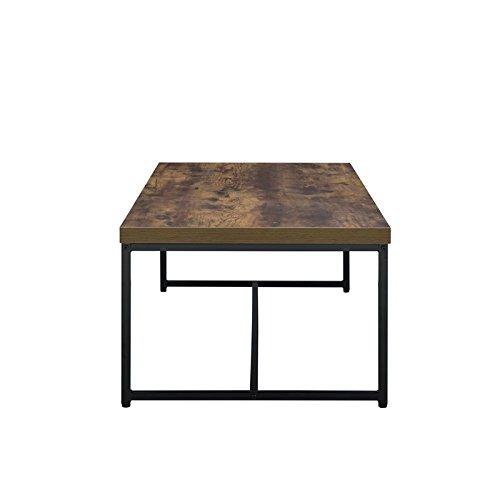 Acme Metal Framed Coffee Table with veneer Top, Weathered Oak Brown and Black