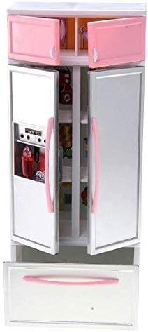 PowerTRC Doll Kitchen Play Set, Mini Modern Toy Pink Kitchen Pretend Play Furnitures Toy Set Accessories Set with Realistic Light & Sound for Kids Toddlers Girls (4-in-1)