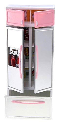 PowerTRC Doll Kitchen Play Set, Mini Modern Toy Pink Kitchen Pretend Play Furnitures Toy Set Accessories Set with Realistic Light & Sound for Kids Toddlers Girls (4-in-1)