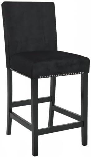 Cobre Contemporary Velvet Counter Stool with Nailhead Trim(Set of 2) in Black