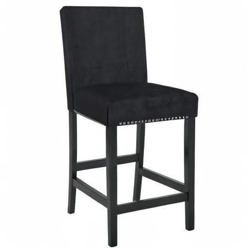 Cobre Contemporary Velvet Counter Stool with Nailhead Trim(Set of 2) in Black