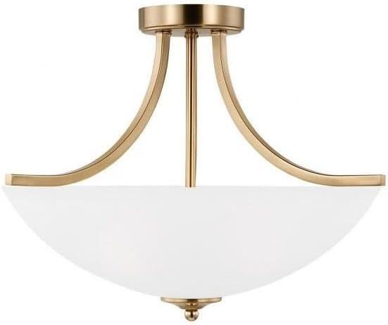Geary 2-Light Satin Brass Dual Semi-Flush Mount Convertible Pendant with Satin Etched Glass Shade