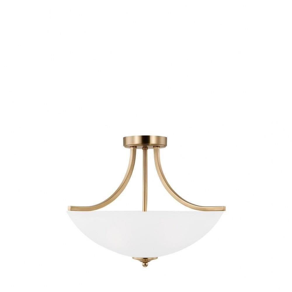 Geary 2-Light Satin Brass Dual Semi-Flush Mount Convertible Pendant with Satin Etched Glass Shade
