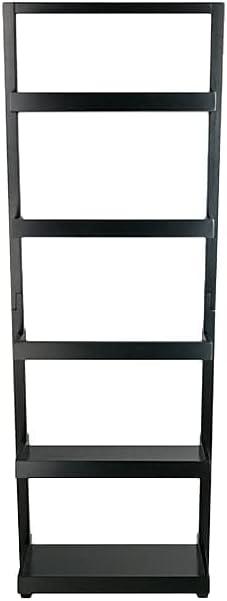 69.36" Bellamy Leaning Shelf Black - Winsome: 5-Tier, Space-Saving, Solid Wood, Wall Secure Bookcase