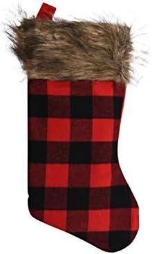 Set of 6 Pack Christmas House Red Buffalo Plaid Stockings, 18 inch