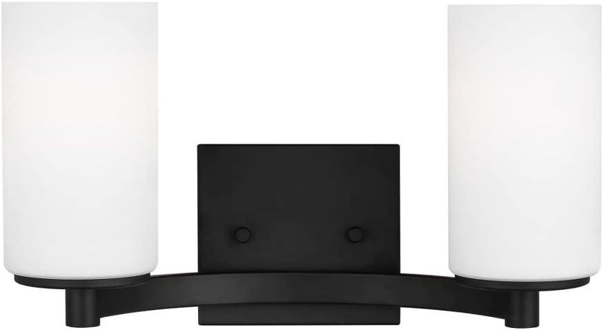 Midnight Black 2-Light Wall Sconce with Etched Glass Shades