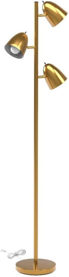 Brightech Jacob 64" Modern 3-Light Adjustable LED Floor Lamp with Gold Brass Finish and Metal Cone Shades, Bulbs Included