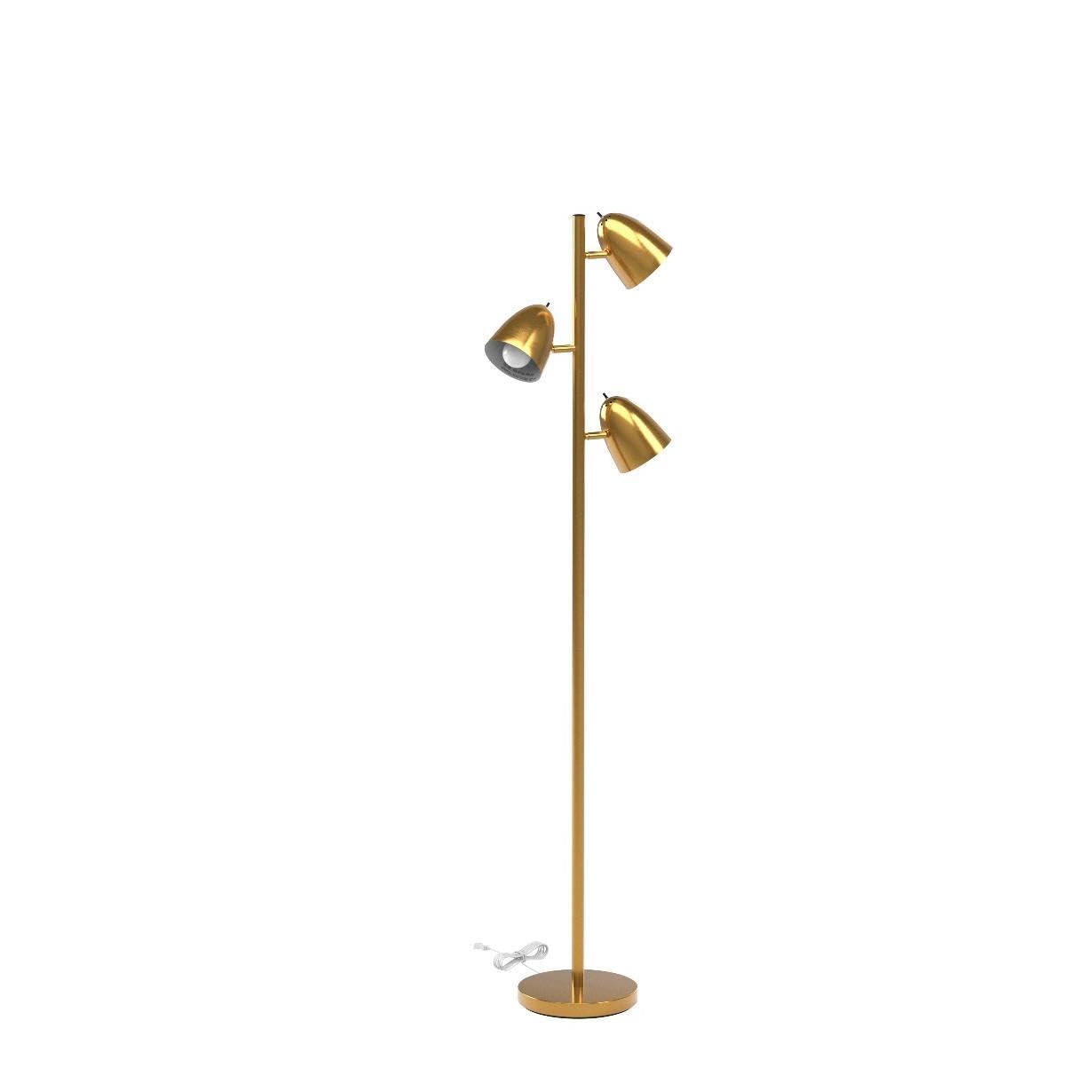 Brightech Jacob 64" Modern 3-Light Adjustable LED Floor Lamp with Gold Brass Finish and Metal Cone Shades, Bulbs Included