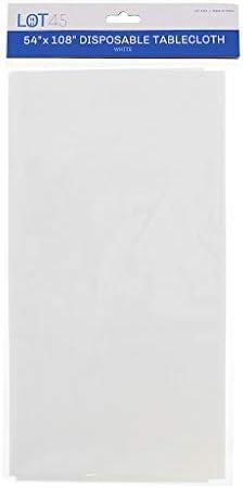 Lot45 White Plastic Tablecloths - 54 x 108 IN Disposable Table Covers, 12pk