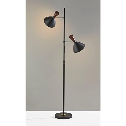 Mid-Century Modern Black and Walnut Adjustable Floor Lamp