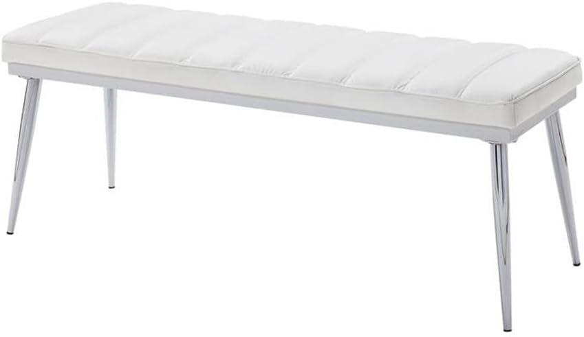 Weizor Bench White Faux Leather/Chrome - Acme Furniture