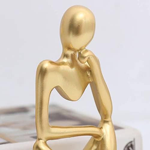 3pcs Modern Abstract Statues Sculpture,Resin Artistic Thinker Figure Thinking Man Figurines Desktop Decorations Artist Crafts for Home Office Shelf Bookshelf Decor,Gold