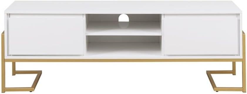 60" White Modern Wood Media Console with Cabinet