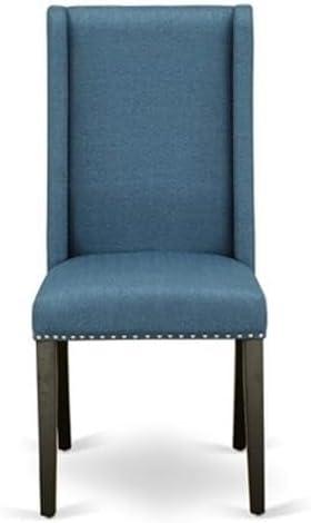 Luxe by East West Furniture 11 Piece Dining Table Set Includes a Rectangle Dining Room Table with Removable Leaf and 10 Blue Linen Fabric Upholstered Chairs, Antique Walnut