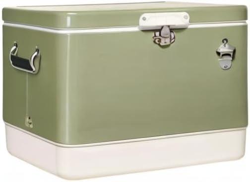 FSE Hard-Sided 80 Can/54 Qt. Two Tone Retro Metal Cooler, Holds 80 Beverage Cans, Metal Construction with Plastic Lining, Green/Cream