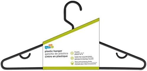 Black Recycled Plastic Hangers with Accessory Hooks, 15 Pack
