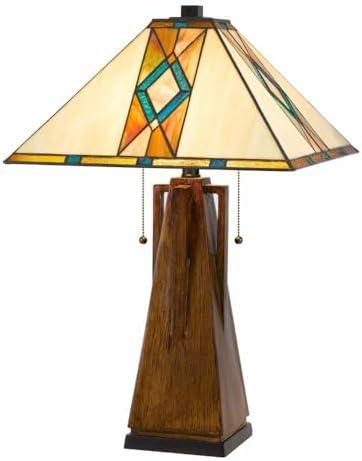 Cal Lighting 60W x 2 Tiffany table lamp with pull chain switch with resin lamp body