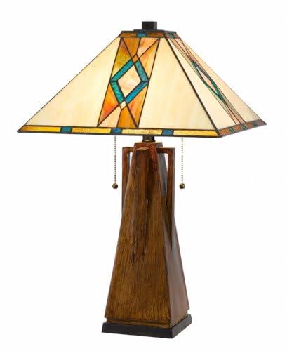 Cal Lighting 60W x 2 Tiffany table lamp with pull chain switch with resin lamp body