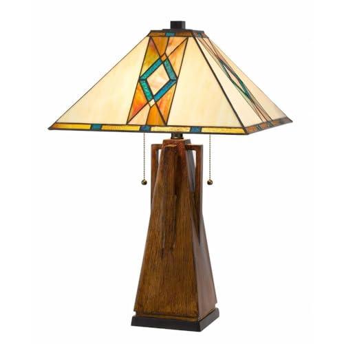 Cal Lighting 60W x 2 Tiffany table lamp with pull chain switch with resin lamp body