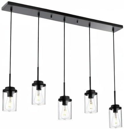 Black Metal and Clear Glass 5-Light Linear Chandelier