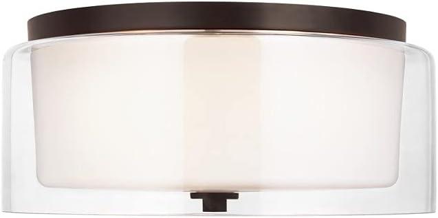 Elmwood Park 14 in. 2-Light Bronze Modern Transitional Flush Mount with Satin Etched Glass Shade