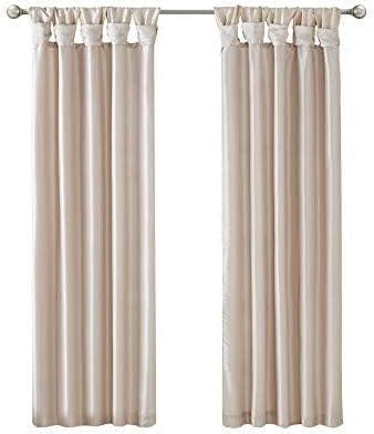 Madison Park Solid Pattern Faux Silk Twisted Tab Top Curtains, 50’’ x 84’’, Black
