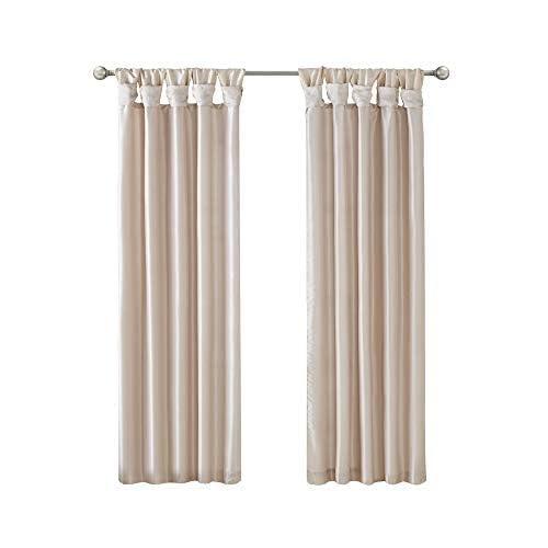 Madison Park Solid Pattern Faux Silk Twist Tab Top Curtain Panel, 50'' x 84'', Blush