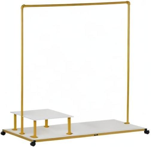 VEVOR Heavy-Duty Clothing Garment Rack with Wheels and Shelves - Gold, 59.1"x14.2"x63.0