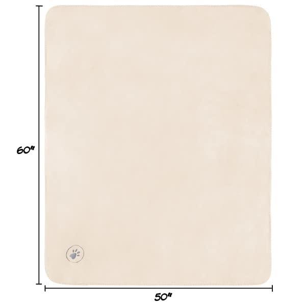 Waterproof Pet Blanket - 50x60-Inch Reversible Fleece Throw Protects Couches, Cars, and Beds from Spills, Stains, and Fur by PETMAKER (Cream)