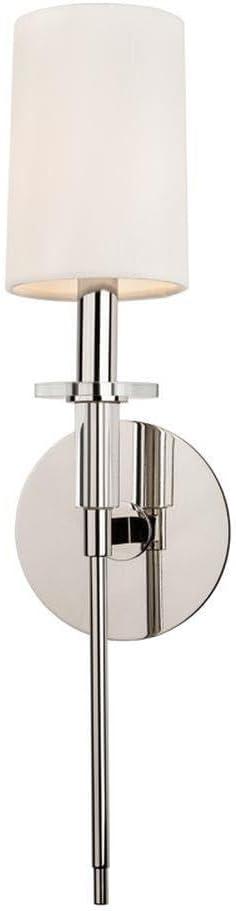 Polished Nickel Cylinder Sconce with Off-White Faux Silk Shade