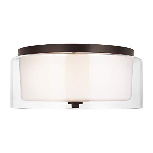 Elmwood Park 14 in. 2-Light Bronze Modern Transitional Flush Mount with Satin Etched Glass Shade
