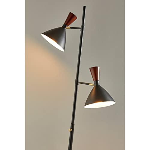 Mid-Century Modern Black and Walnut Adjustable Floor Lamp