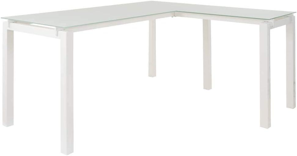 Modern White Corner Home Office Desk with Glass Top and Drawer