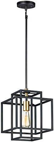 Matte Black and Brass Geometric Pendant Light