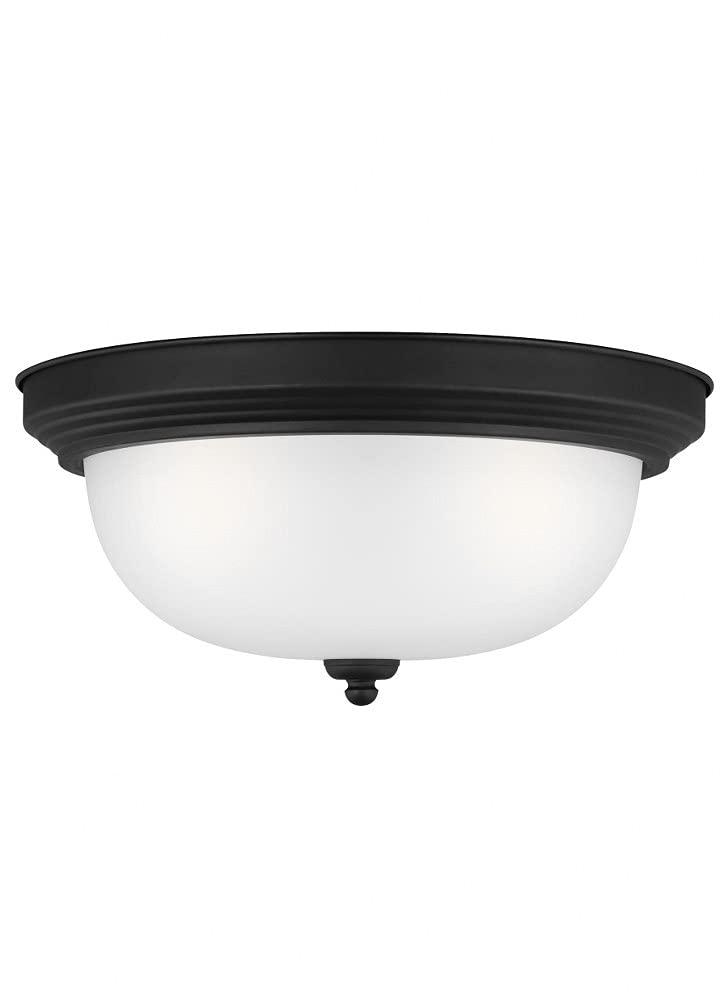 Geary 14.5 in. 3-Light Midnight Matte Black Traditional Contemporary Ceiling Flush Mount with Satin Etched Glass