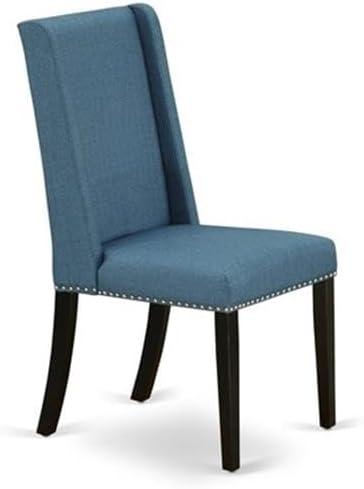 Luxe by East West Furniture 11 Piece Dining Table Set Includes a Rectangle Dining Room Table with Removable Leaf and 10 Blue Linen Fabric Upholstered Chairs, Antique Walnut