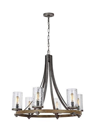 Angelo 6-Light Distressed Oak & Slate Grey Metal Chandelier with Clear Glass Shades