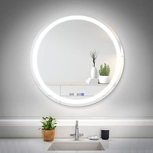 Round Lighted LED Bathroom and Vanity Mirror 28 inch with Anti Fog, Wall Mounted, Dimmer Touch Sensors by Fab Glass and Mirror