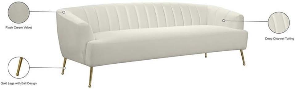 Rodolfo Cream Velvet Tufted Sofa with Gold Ball Legs