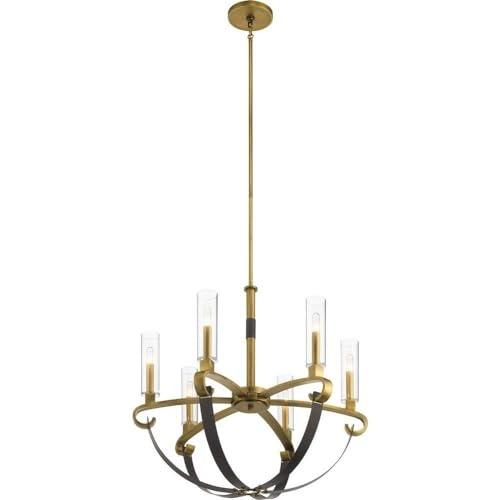 KICHLER Artem 26" 6 Light Chandelier with Clear Glass Cylinders in Natural Brass