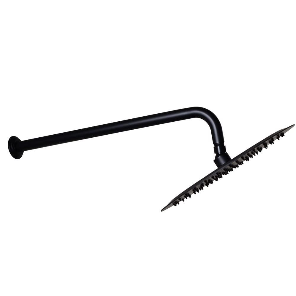 Westbrass COSHR1203-62 12" Round Thin Rainfall Shower Head with 1/2" IPS x 19" IPS Wall Mount 90-Degree Arm and Flange